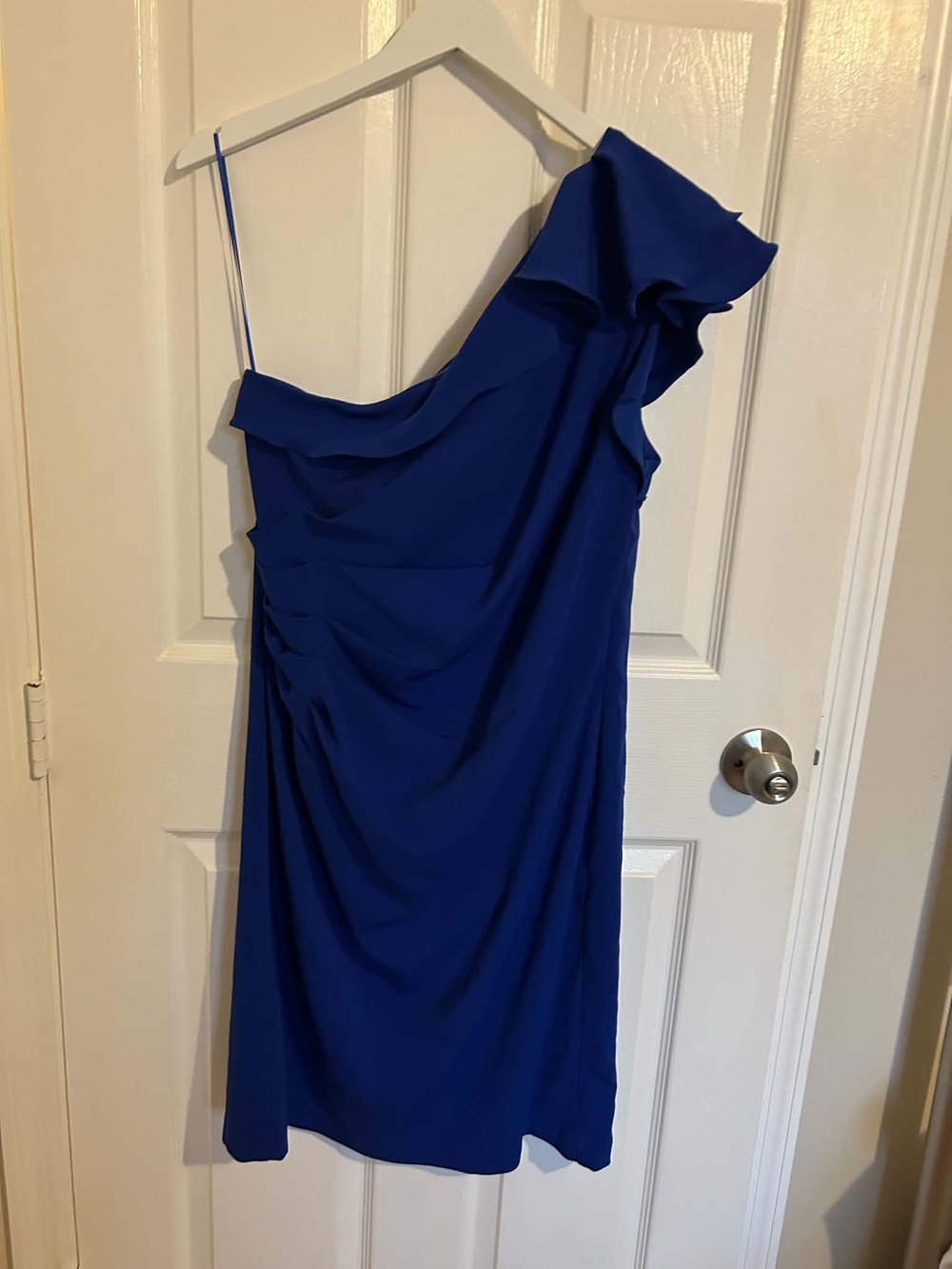 Carmen Marc Valvo One-Shoulder Cobalt Blue Cocktail Dress